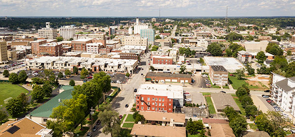 Aerial photograph of the downtown area in the midwest